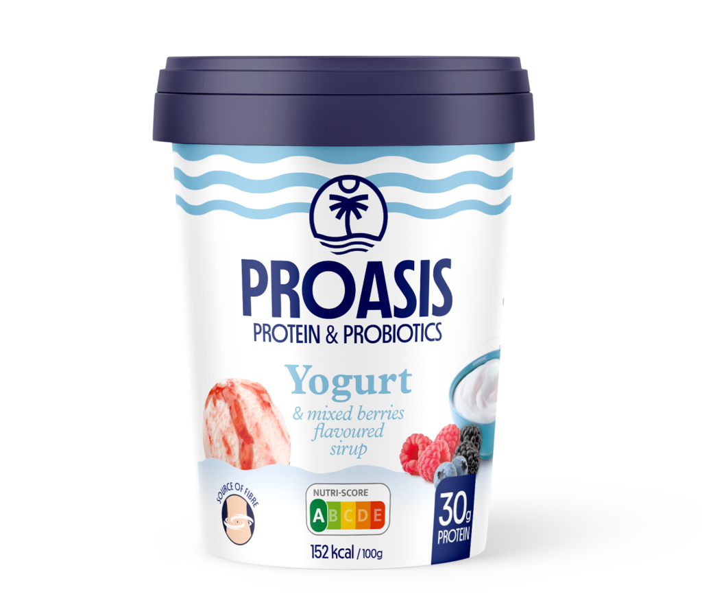 Yogur proteico con sirope sabor frutos del bosque
